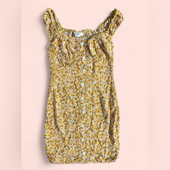 Hello Molly Dresses & Skirts - Hello Molly Yellow Floral Mini Dress with Button-up Detail